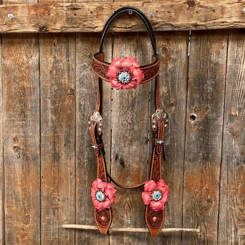 Honey Colored Floral Pink And Turquoise Tack Set #Bbbc545 3