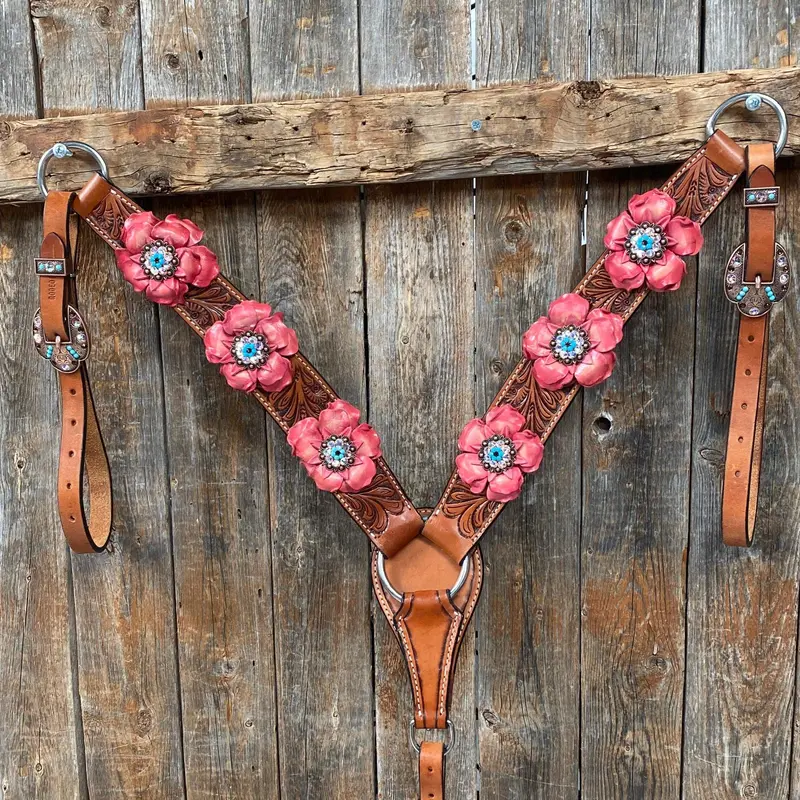 Honey Colored Floral Pink And Turquoise Tack Set #Bbbc545 3