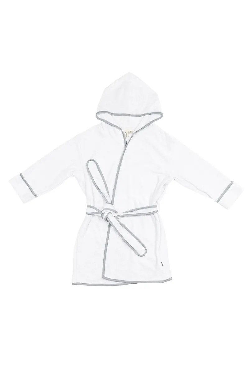 Hooded Bath Robe In Cloud With Storm Trim 1