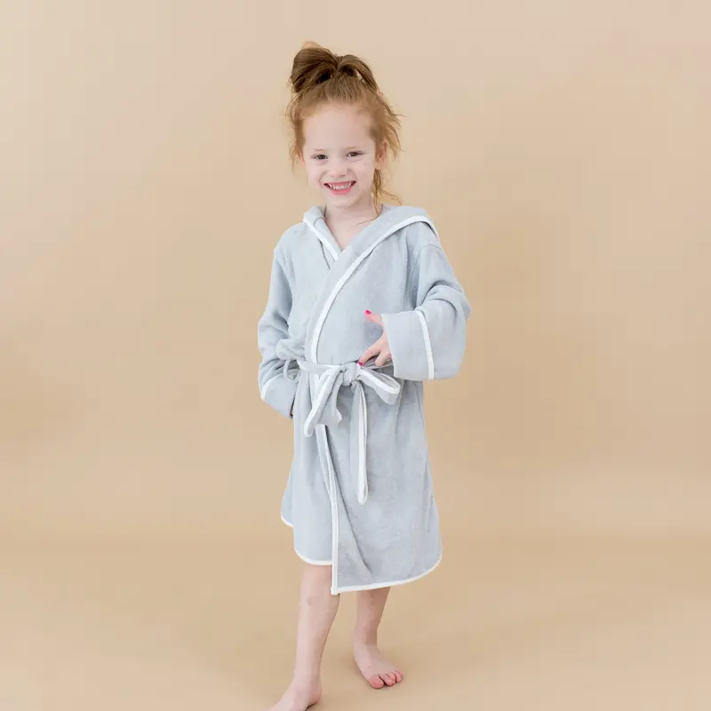 Hooded Bath Robe In Storm With Cloud Trim 1