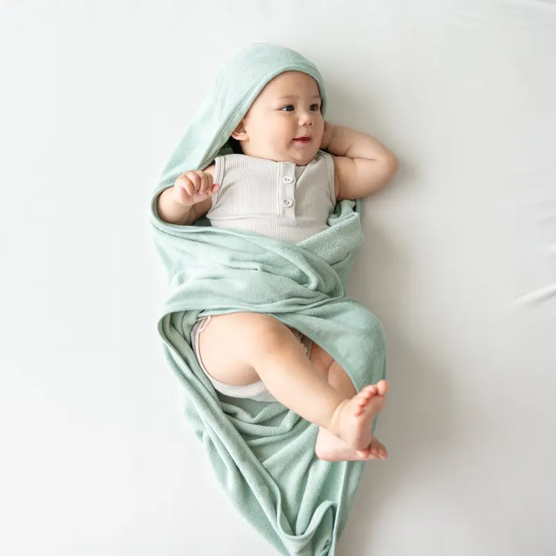 Hooded Bath Towel In Sage 1