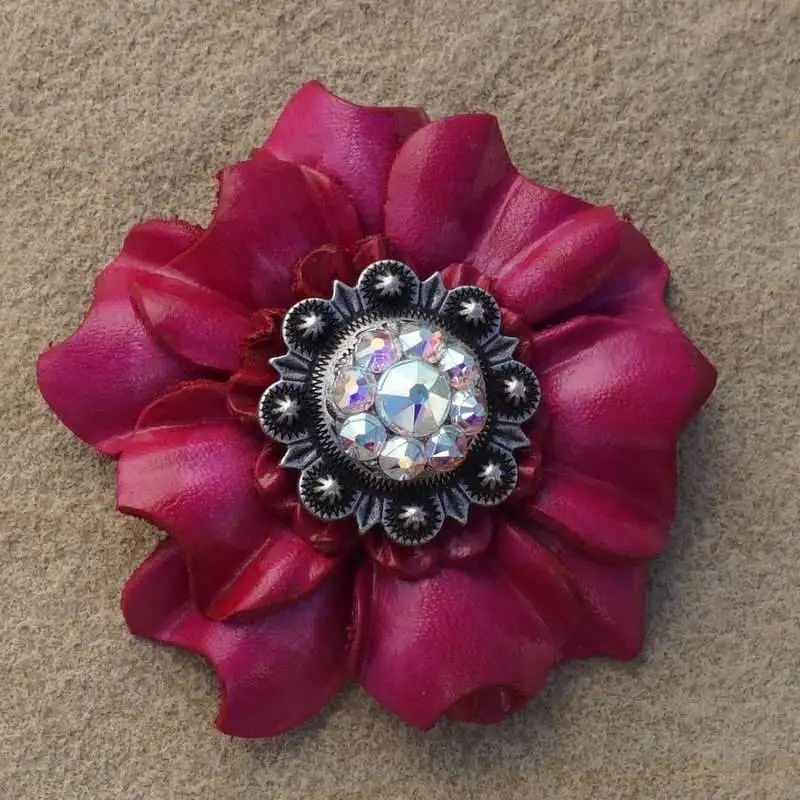 Hot Pink Carnation Flower With Antique Silver Ab 1" Concho 1