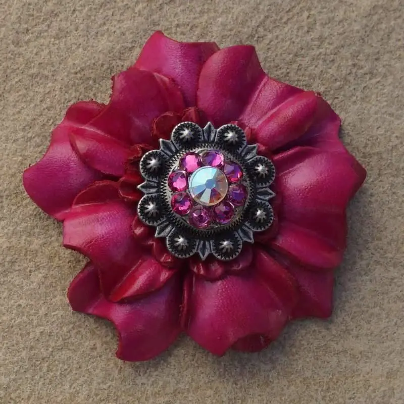 Hot Pink Carnation Flower With Antique Silver Fuchsia & Ab 1" Concho 1