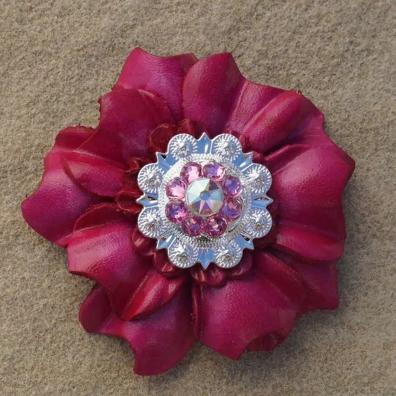 Hot Pink Carnation Flower With Bright Silver Pink And Ab 1" Concho 1