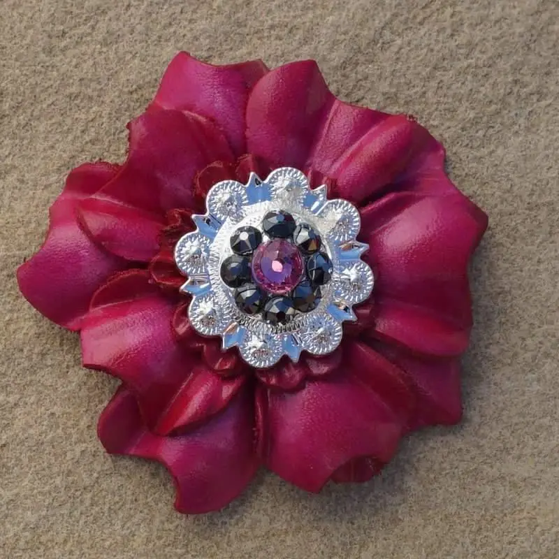 Hot Pink Carnation Flower With Bright Silver Pink & Jet 1" Concho 1