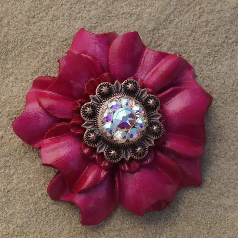 Hot Pink Carnation Flower With Copper Ab 1" Concho 1