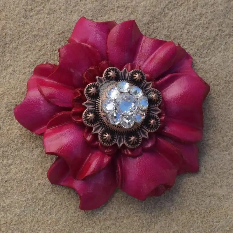Hot Pink Carnation Flower With Copper Clear 1" Concho 1