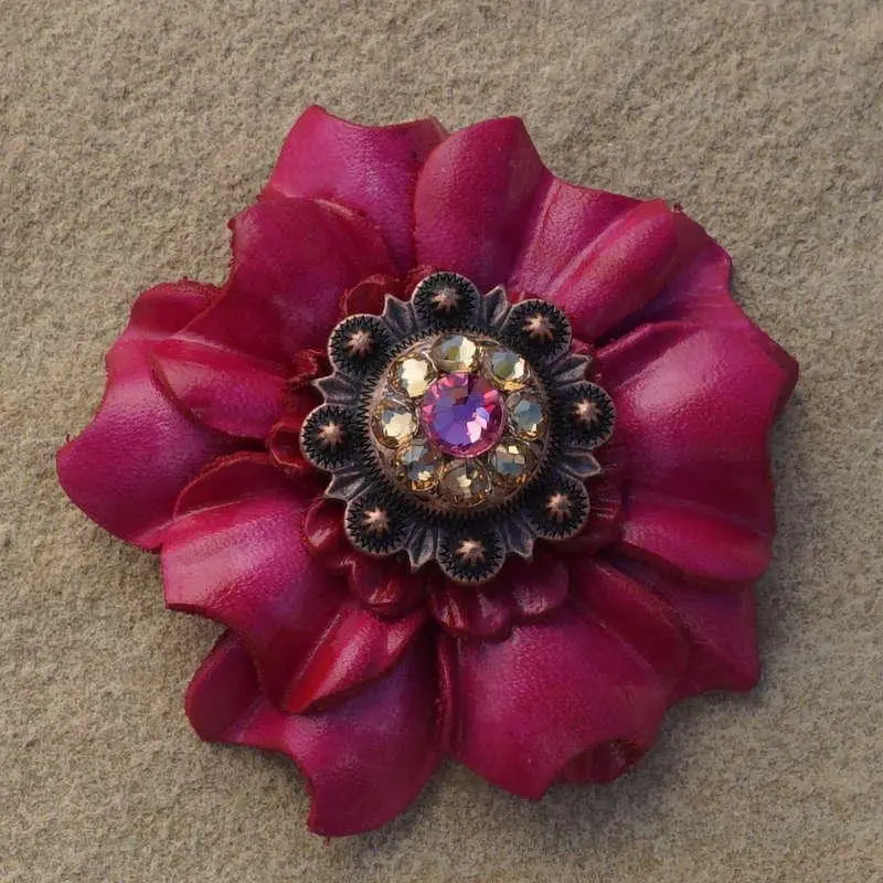 Hot Pink Carnation Flower With Copper Pink & Champagne 1" Concho 1