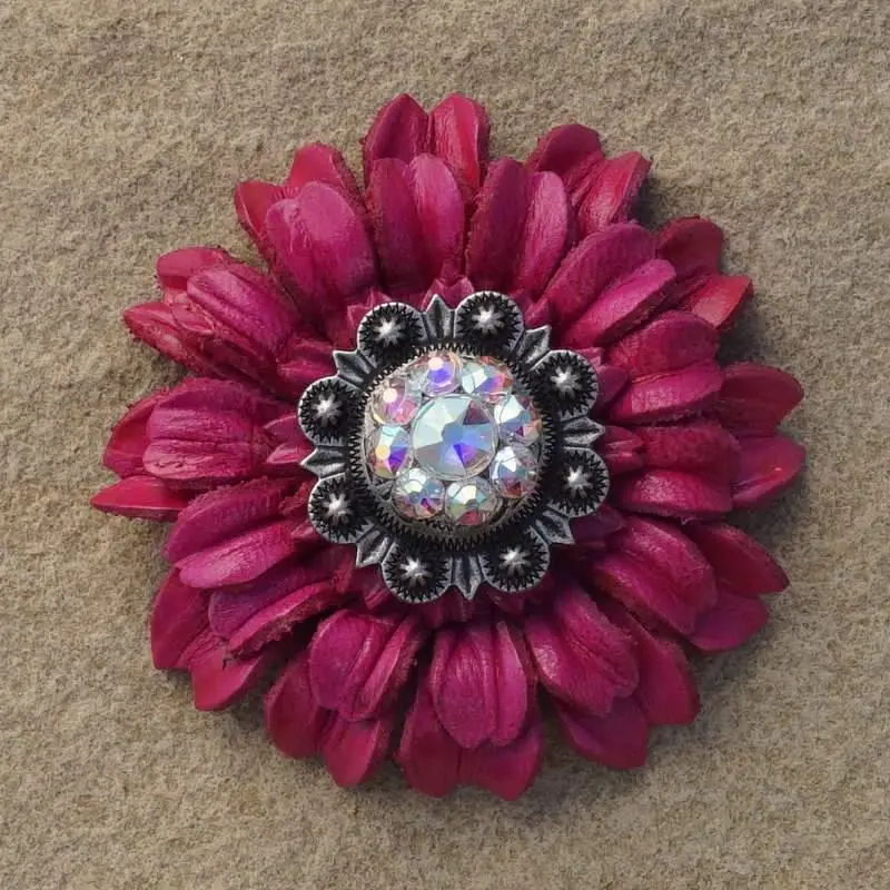 Hot Pink Daisy Flower With Antique Silver Ab 1" Concho 1