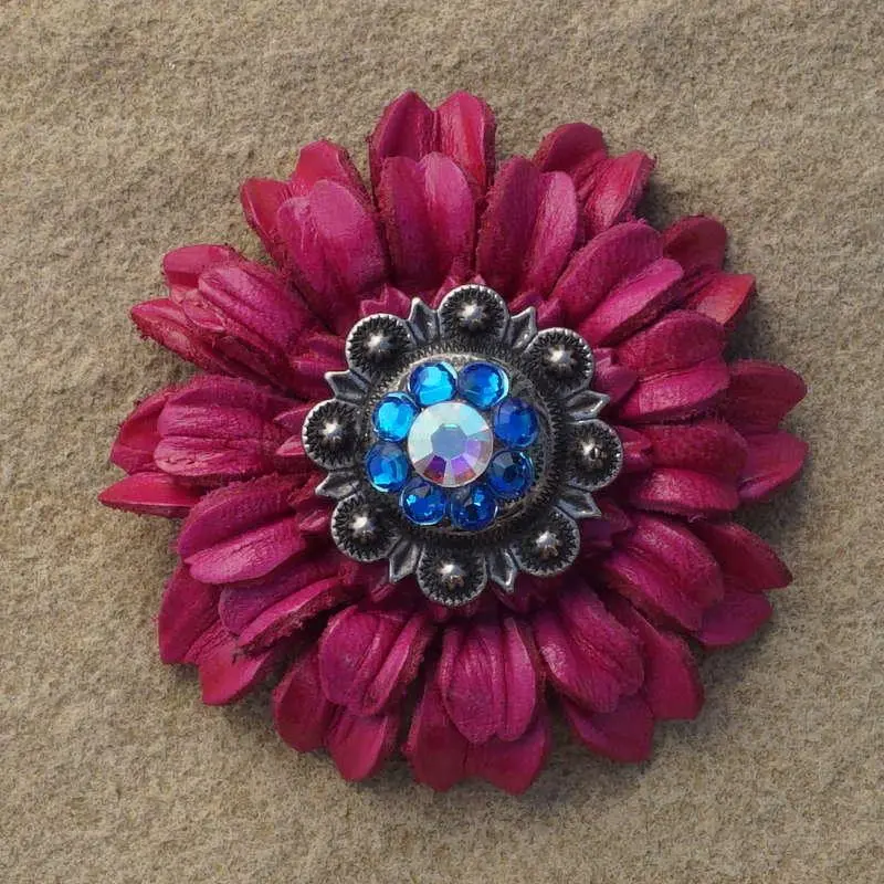 Hot Pink Daisy Flower With Antique Silver Capri And Ab 1" Concho 1