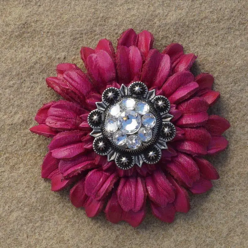 Hot Pink Daisy Flower With Antique Silver Clear 1" Concho 1