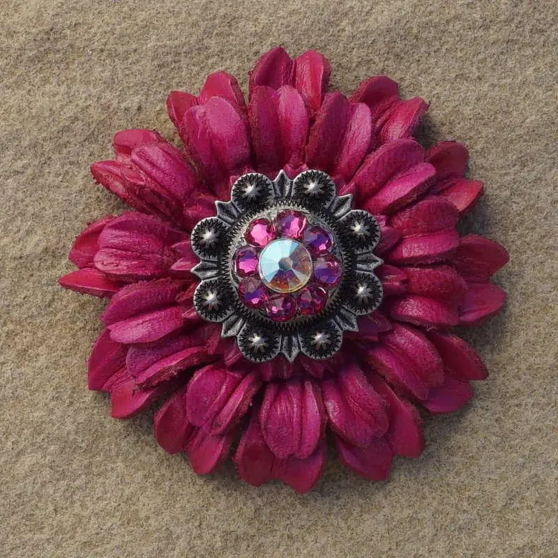 Hot Pink Daisy Flower With Antique Silver Fuchsia And Ab 1" Concho 1