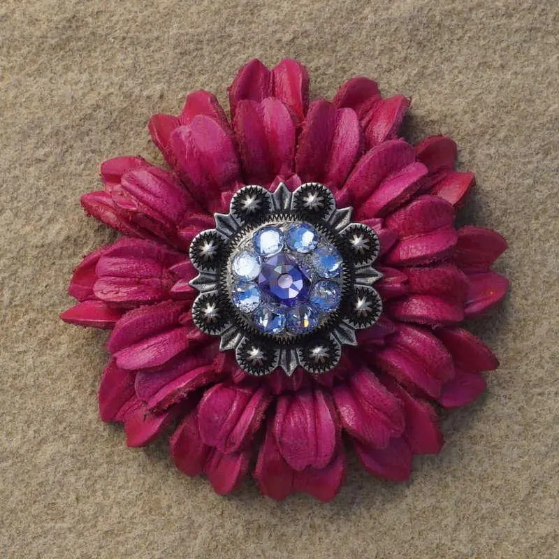 Hot Pink Daisy Flower With Antique Silver Lilac And Light Sapphire 1" Concho 1