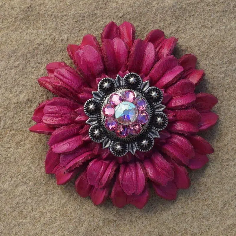 Hot Pink Daisy Flower With Antique Silver Pink And Ab 1" Concho 1