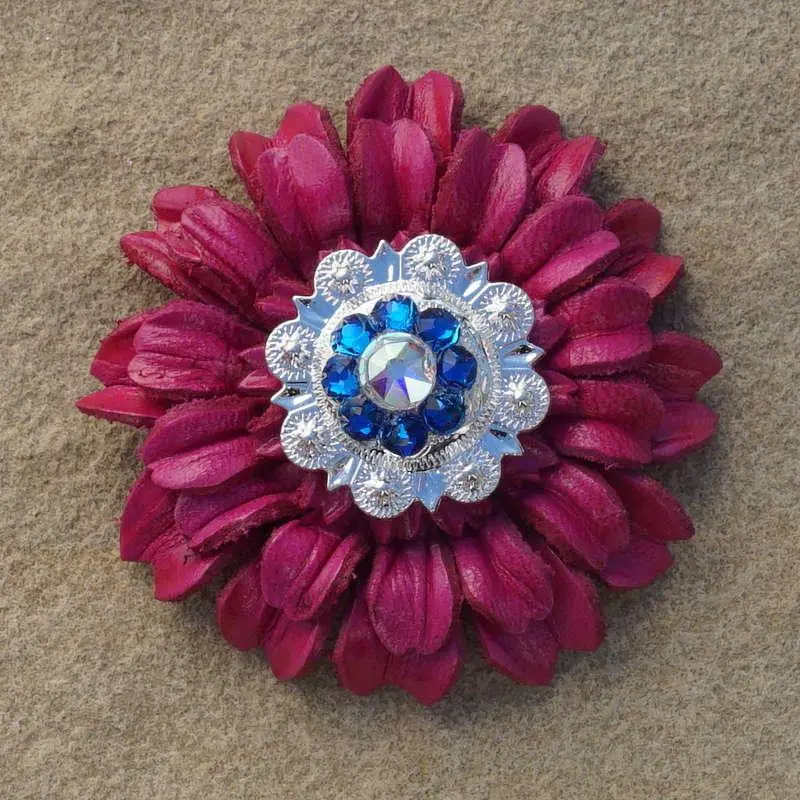 Hot Pink Daisy Flower With Bright Silver Capri And Ab 1" Concho 1