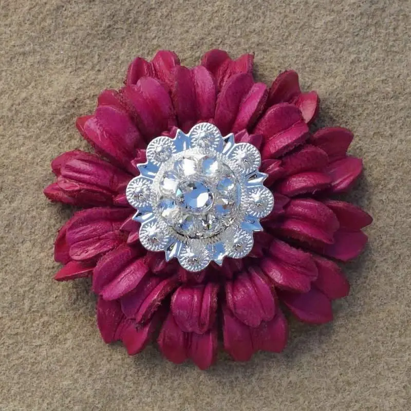 Hot Pink Daisy Flower With Bright Silver Clear 1" Concho 1