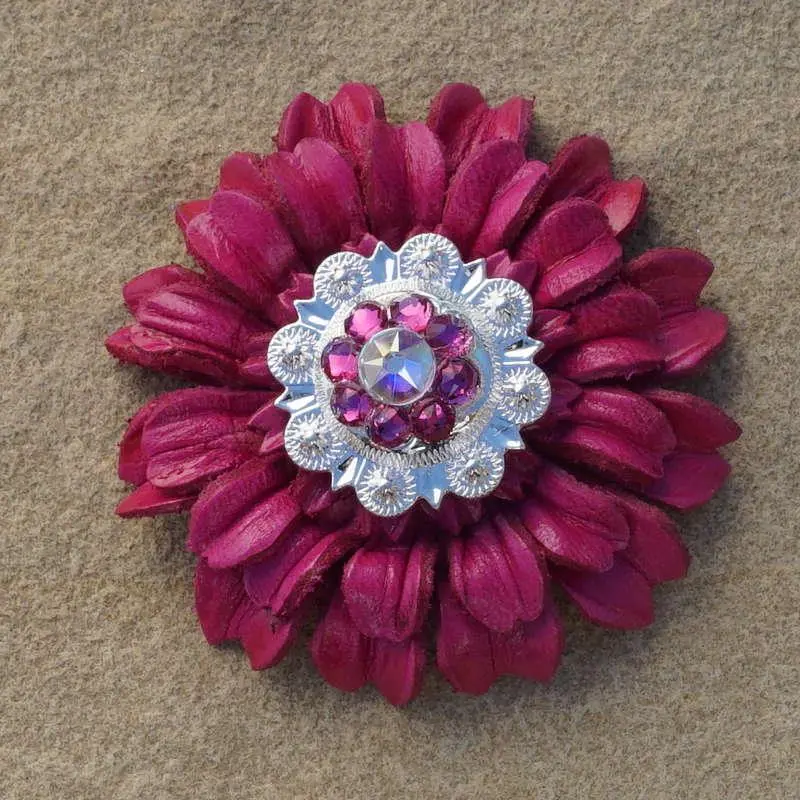 Hot Pink Daisy Flower With Bright Silver Fuchsia And Ab 1" Concho 1