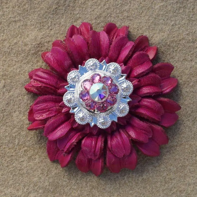 Hot Pink Daisy Flower With Bright Silver Pink And Ab 1" Concho 1