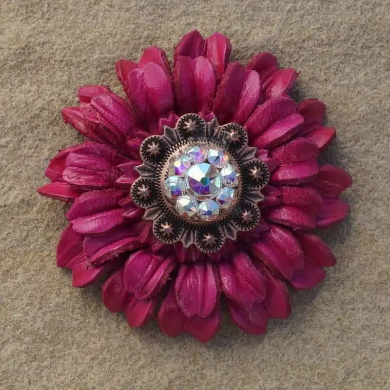 Hot Pink Daisy Flower With Copper Ab 1" Concho 1