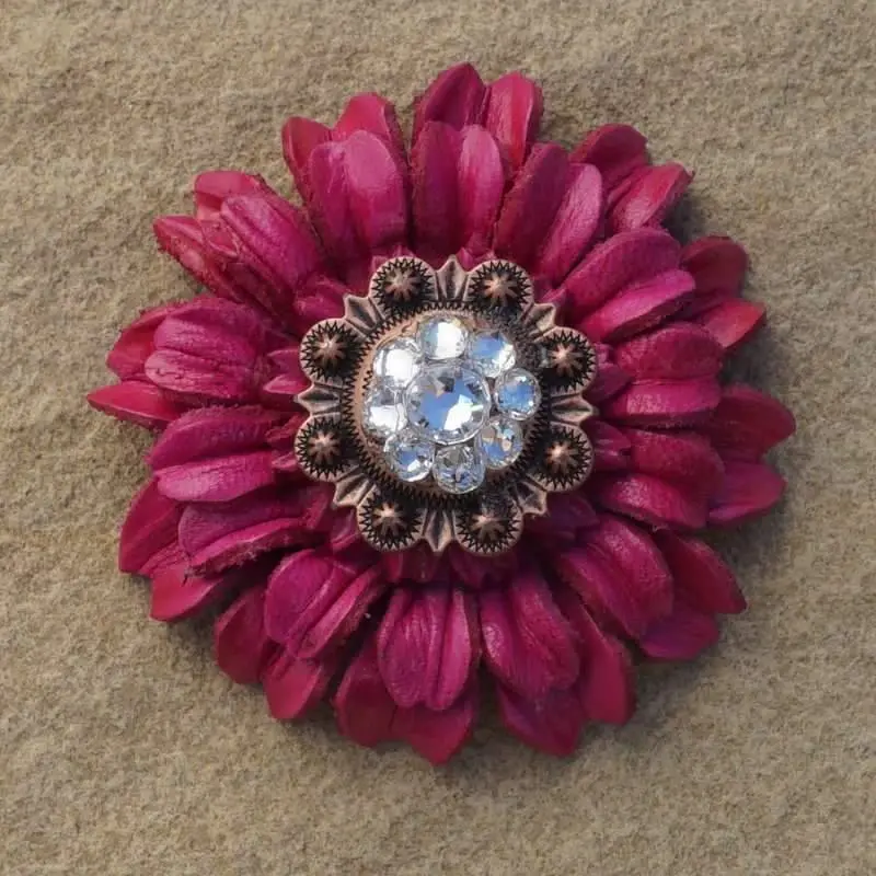 Hot Pink Daisy Flower With Copper Clear 1" Concho 1