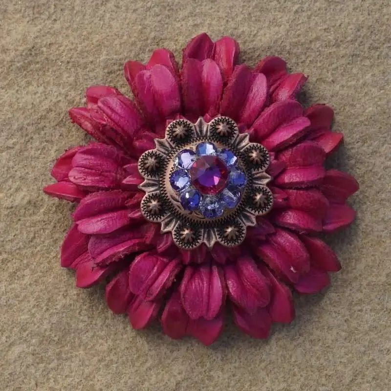 Hot Pink Daisy Flower With Copper Fuchsia & Lilac 1" Concho 1