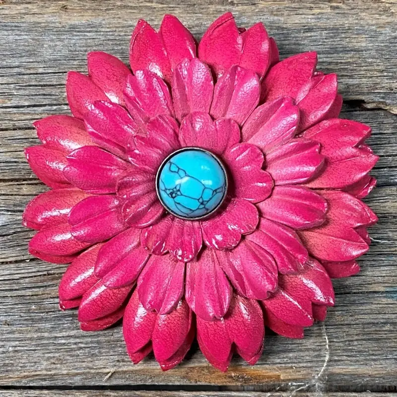 Hot Pink Daisy Flower With Round Turquoise Cabochon 1