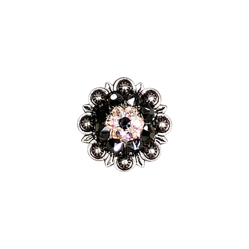 Jet & Ab Antique Silver 1.25" European Crystal Concho 1