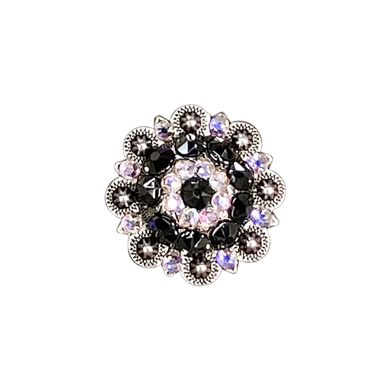 Jet & Ab Antique Silver 1.5" European Crystal Concho 1