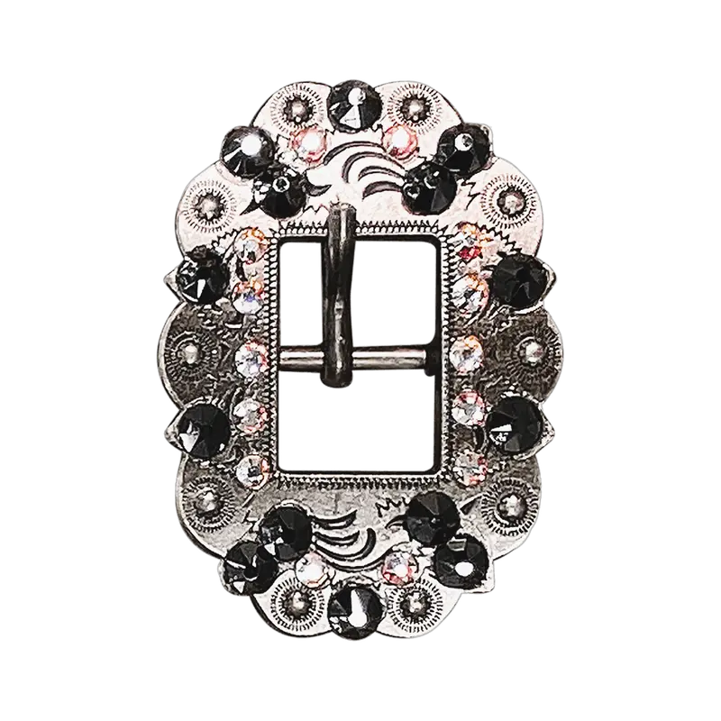 Jet & Ab Antique Silver European Crystal Cart Buckle 1