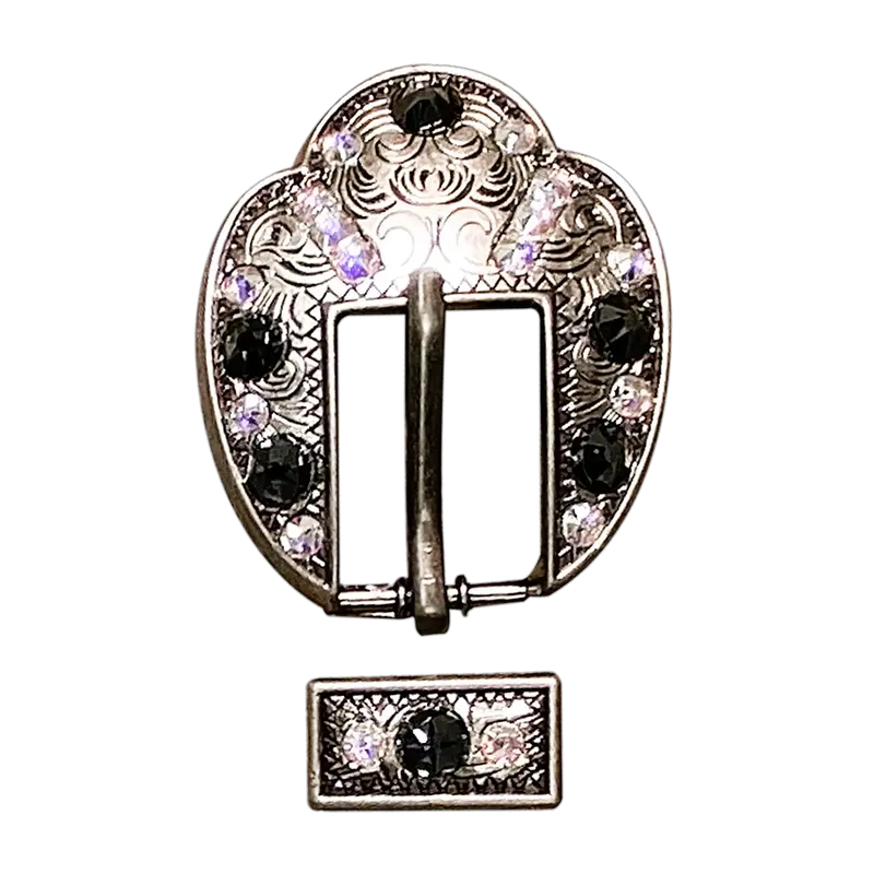 Jet & Ab Antique Silver European Crystal Fancy Buckle 1