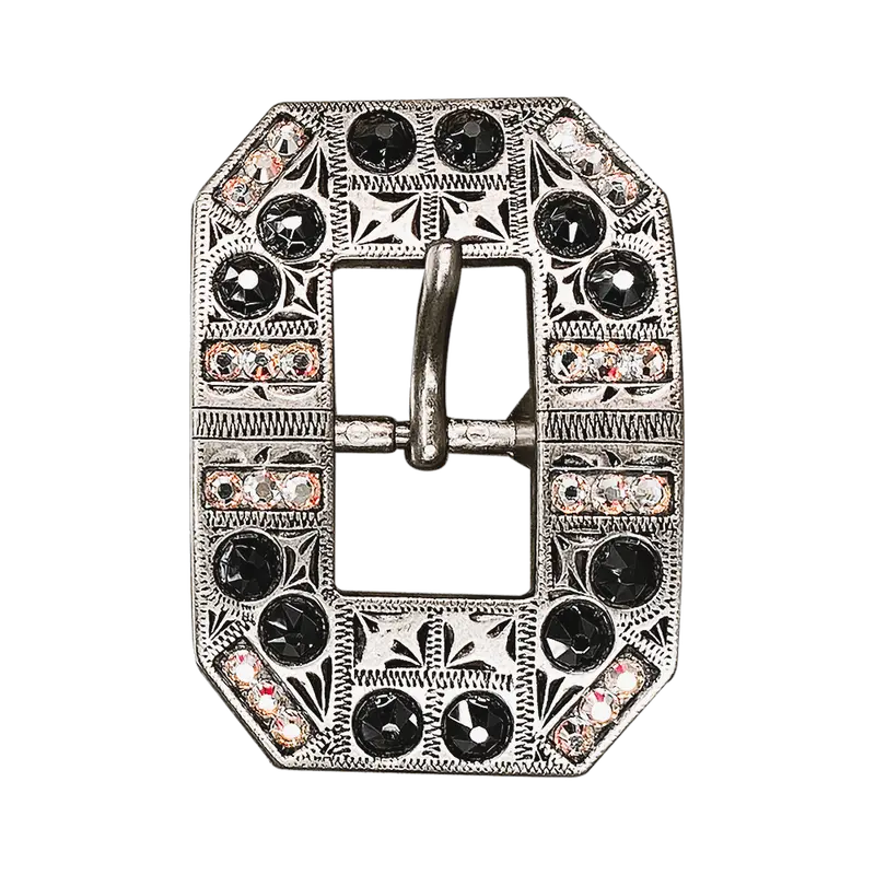 Jet & Ab Antique Silver European Crystal Square Cart Buckle 1