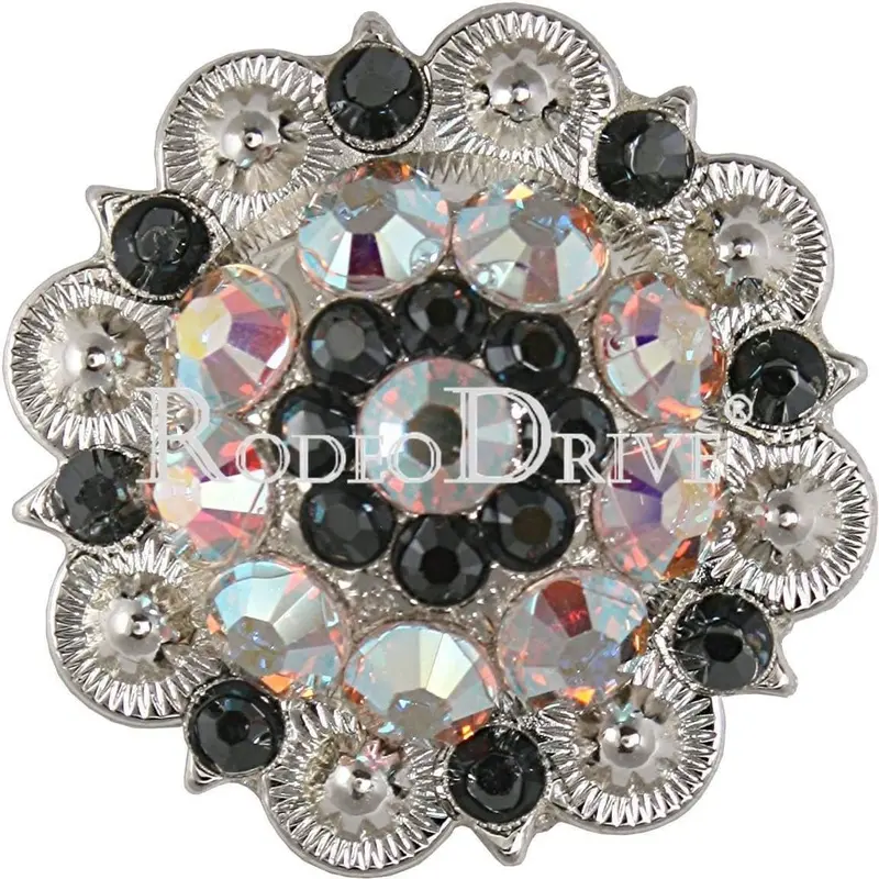 Jet & Ab Bright Silver 1.5" European Crystal Concho 1