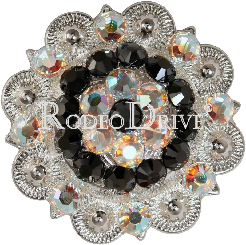 Jet & Ab Bright Silver 2" European Crystal Concho 1