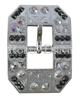 Jet & Ab Bright Silver European Crystal Square Cart Buckle 1