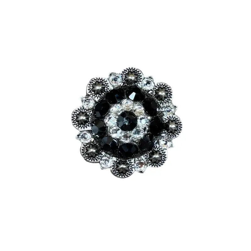 Jet & Clear Antique Silver 1.5" European Crystal Concho 1