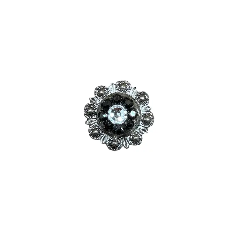 Jet & Clear Antique Silver 1" European Crystal Concho 1