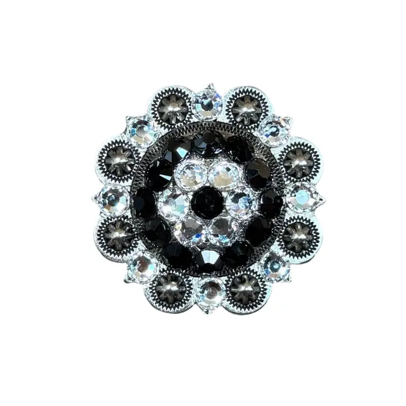 Jet & Clear Antique Silver 2" European Crystal Concho 1