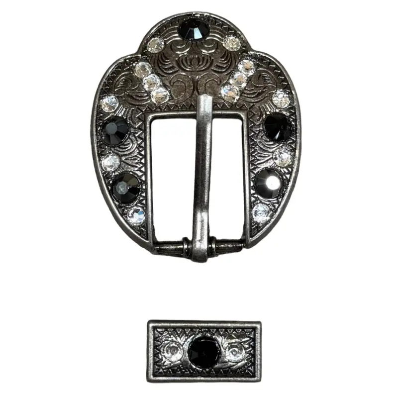 Jet & Clear Antique Silver Fancy Buckle European Crystal Concho 1