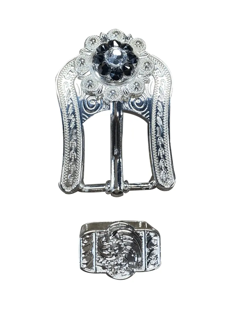 Jet & Clear Bright Silver European Crystal Buckle Keeper Set 1