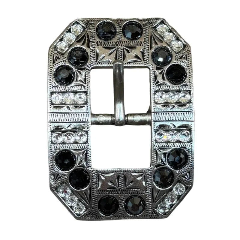 Jet & Clear Silver Square Cart Buckle European Crystal Concho 1