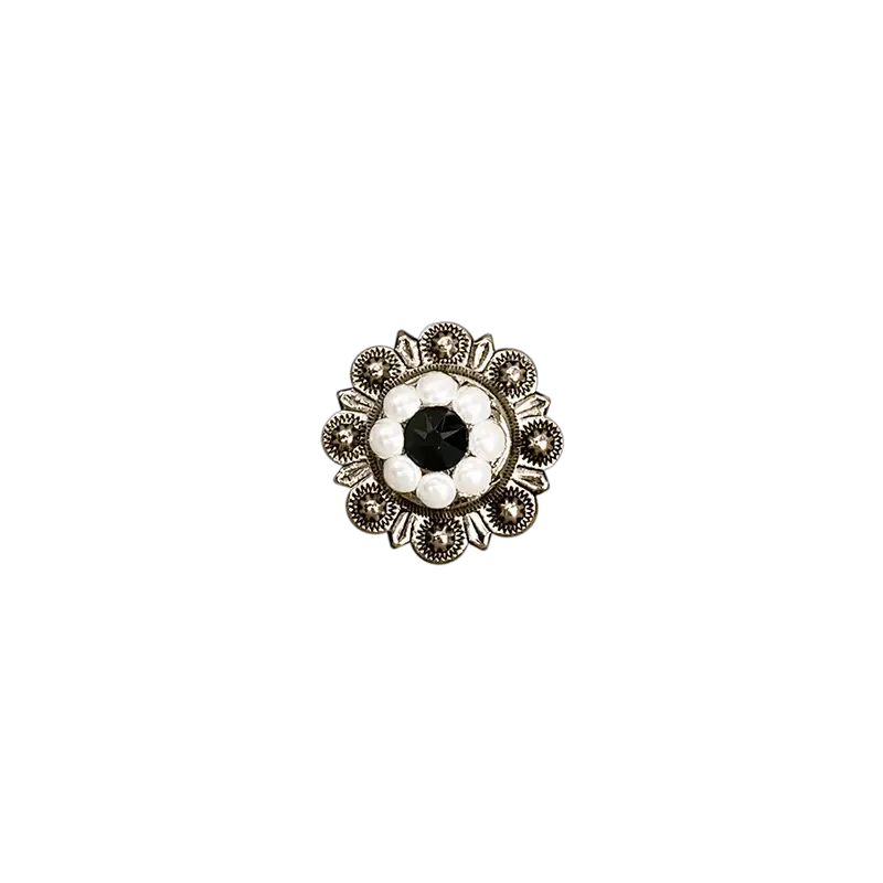 Jet & Pearl Antique Silver 1" European Crystal Concho 1