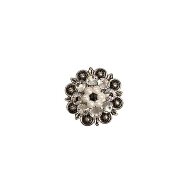 Jet, Pearl & Clear Antique Silver 1.25" European Crystal Concho 1