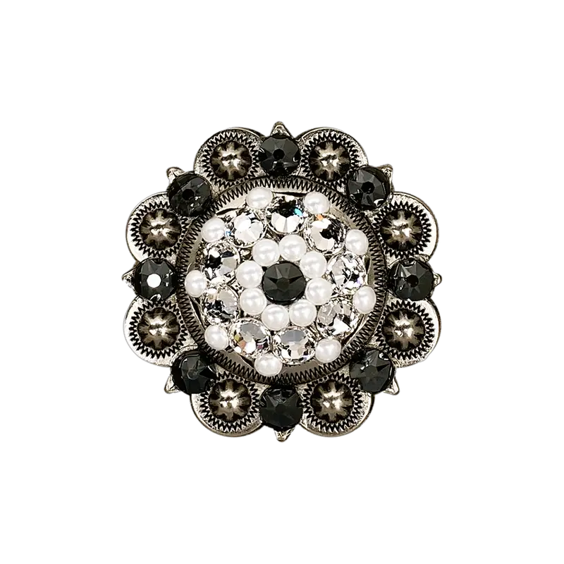 Jet, Pearl & Clear Antique Silver 2" European Crystal Concho 1