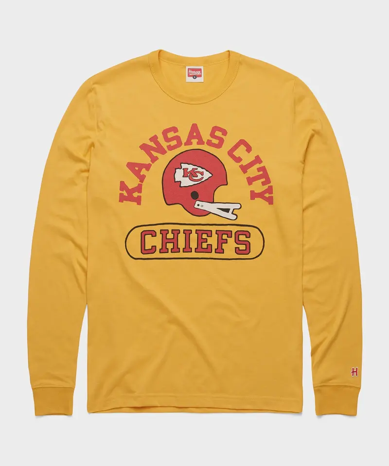 Kansas City Chiefs Throwback Helmet Long Sleeve Tee 1