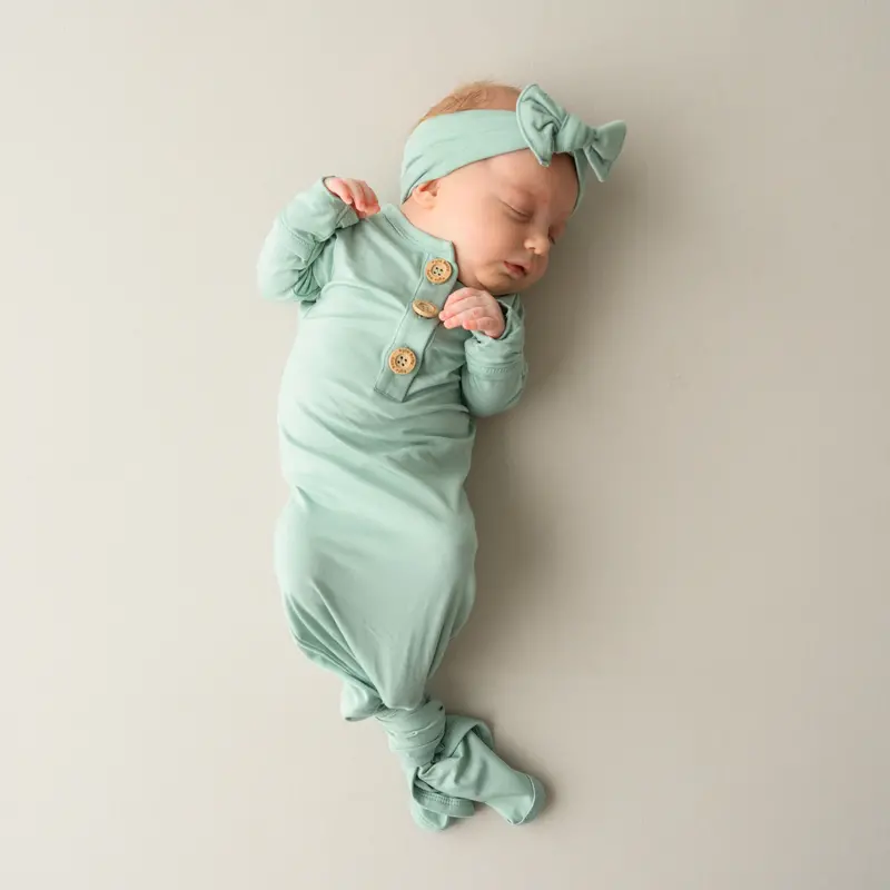 Knotted Gown With Bow Set In Sage 1
