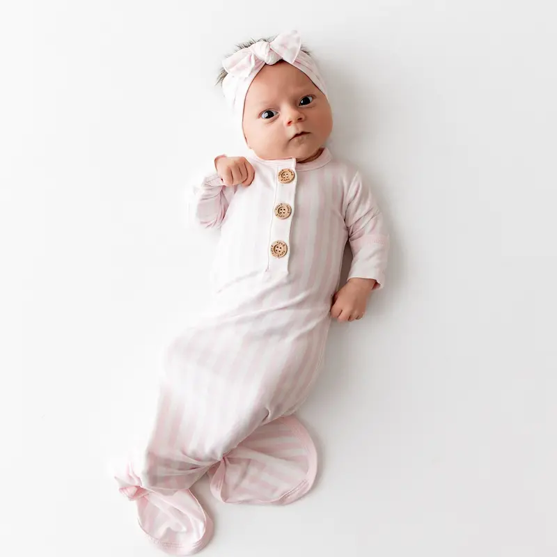 Knotted Gown With Bow Set In Small Sakura Stripe 1