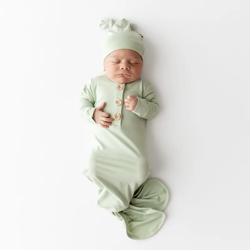 Knotted Gown With Hat Set In Basil 1