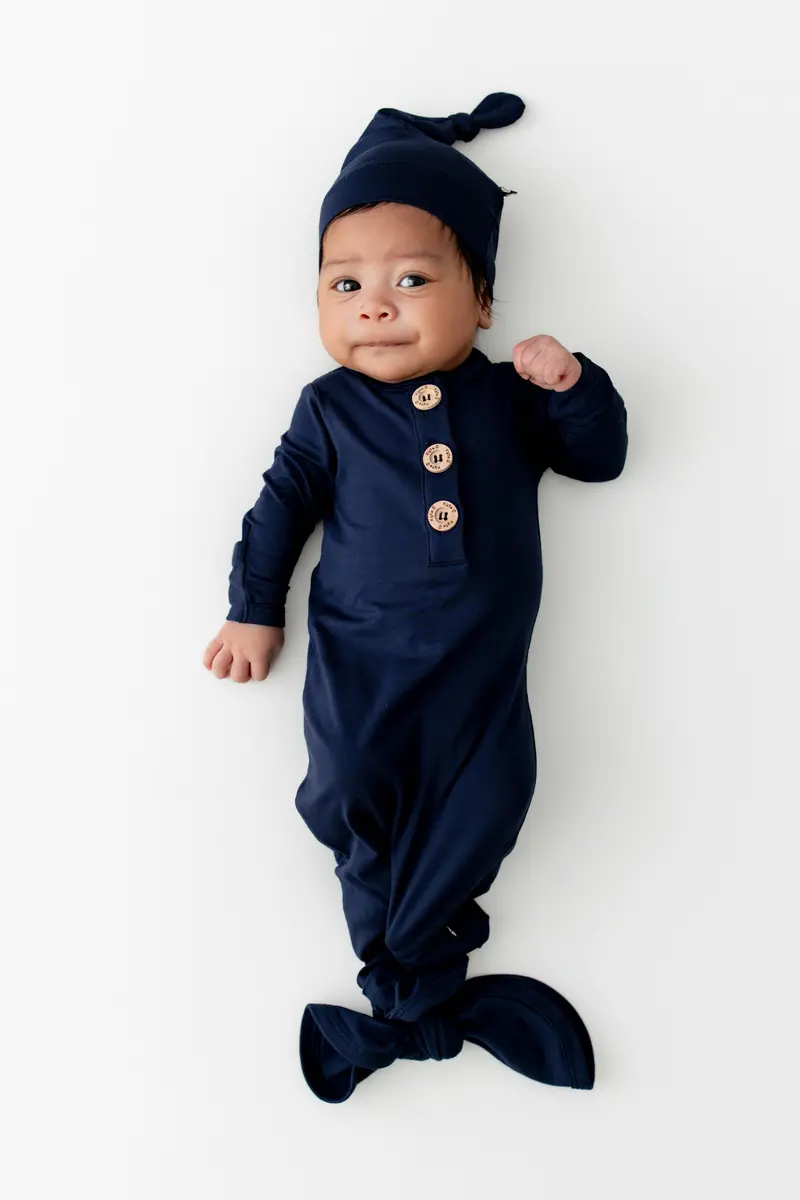 Knotted Gown With Hat Set In Navy 1