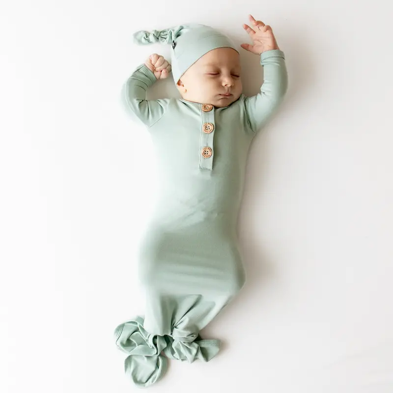 Knotted Gown With Hat Set In Sage 1
