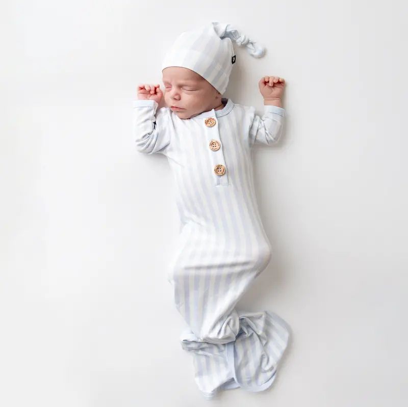 Knotted Gown With Hat Set In Small Mist Stripe 1